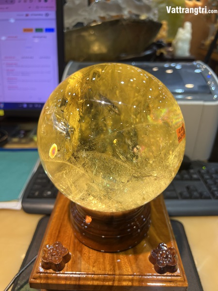 Quả Cầu Đá Thạch Anh Vàng 14cm
