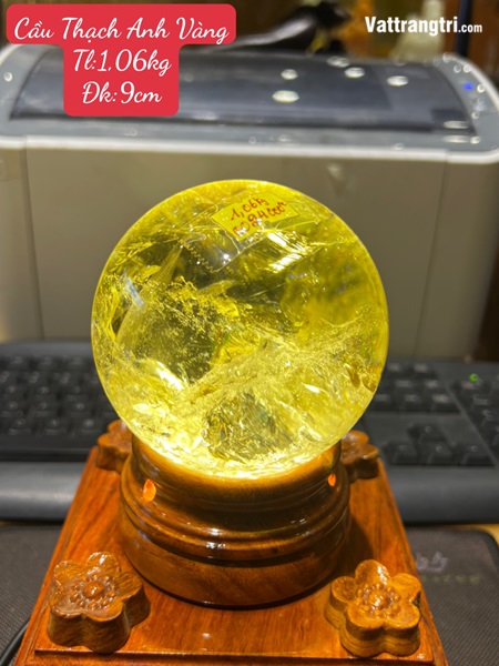 Quả Cầu Đá Thạch Anh Vàng 9cm
