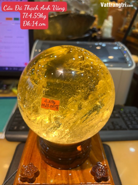 Quả Cầu thạch anh vàng 14cm