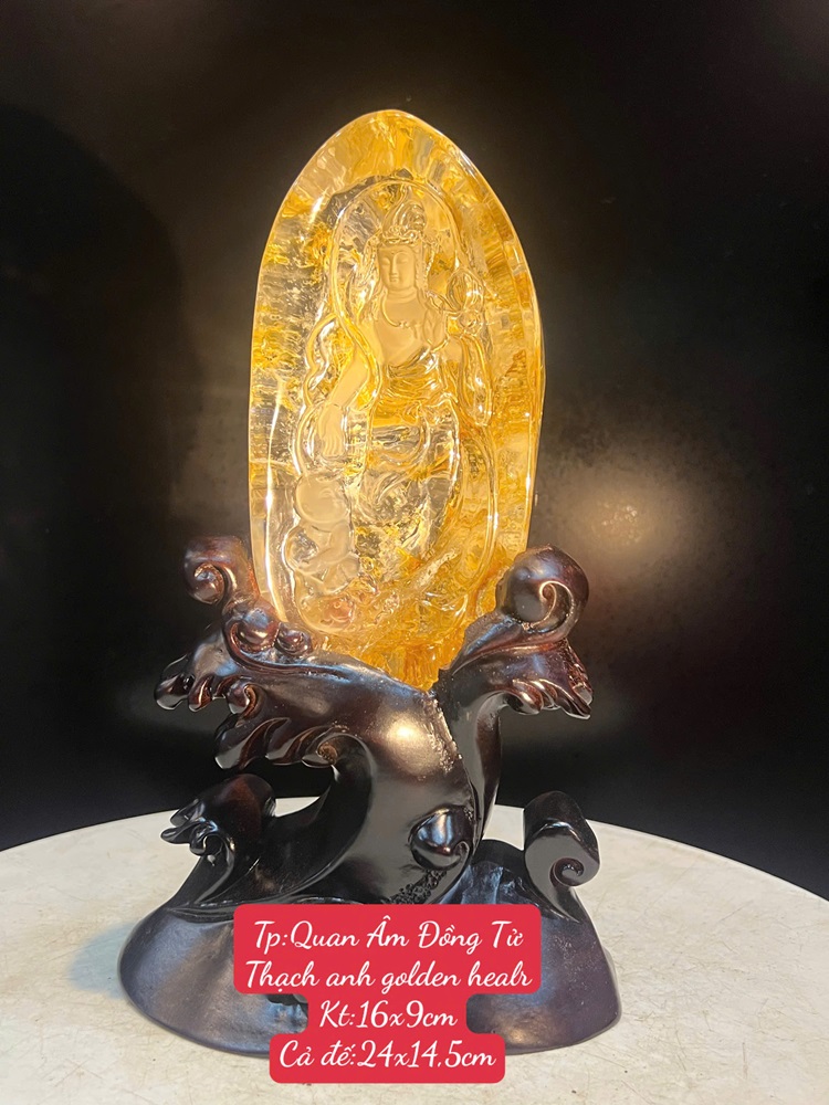 Quan âm đồng tử thạch anh golden healr 24cm