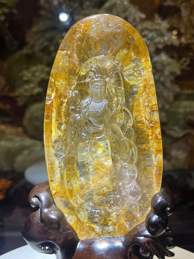 Quan âm đồng tử thạch anh golden healr 27cm