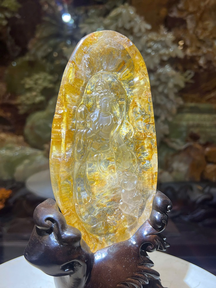 Quan âm đồng tử thạch anh golden healr 27cm