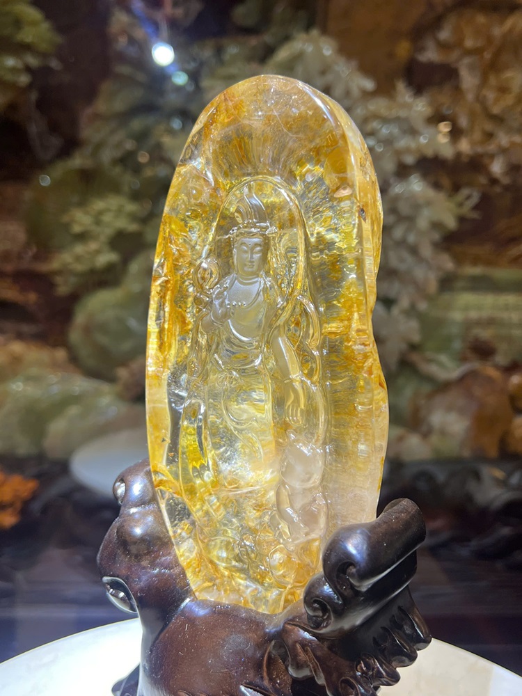 Quan âm đồng tử thạch anh golden healr 27cm