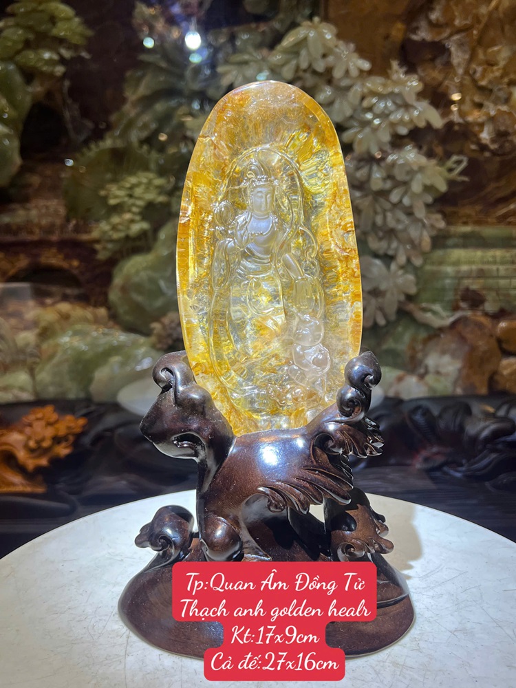 Quan âm đồng tử thạch anh golden healr 27cm