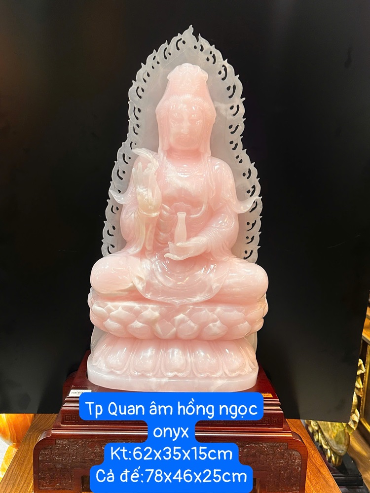 Quan âm hồng ngọc onyx hồng 78cm
