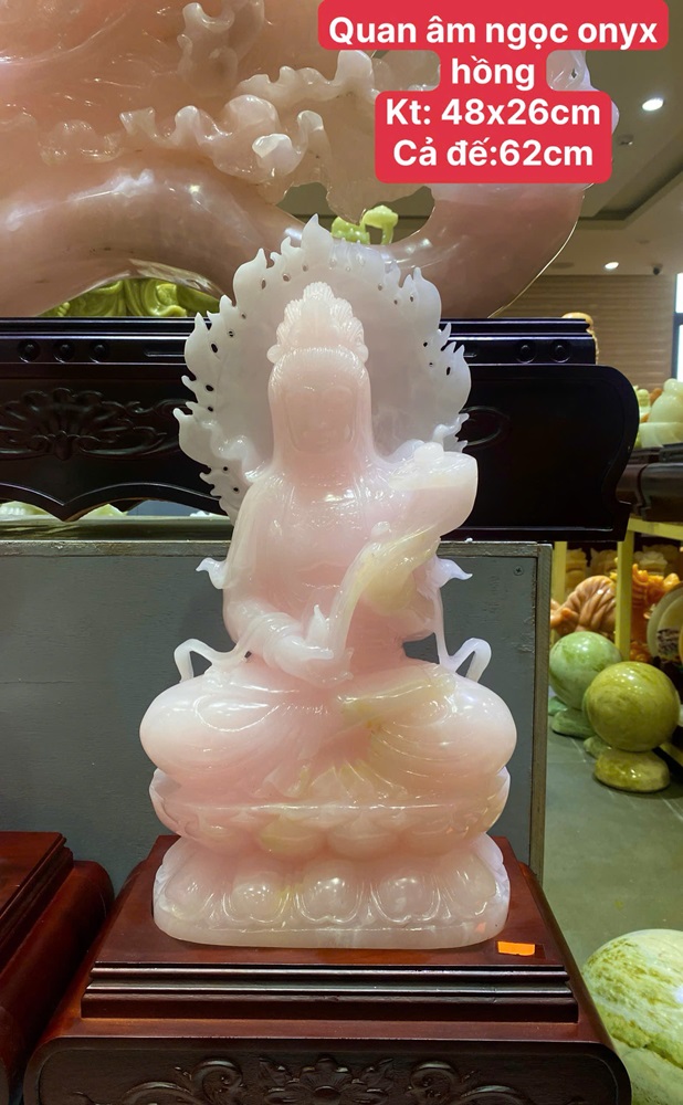 Quan âm ngọc onyx hồng 48cm
