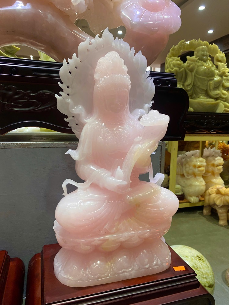 Quan âm ngọc onyx hồng 48cm