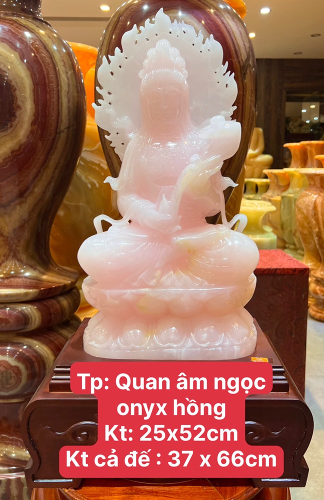 Quan âm ngọc onyx hồng 66cm
