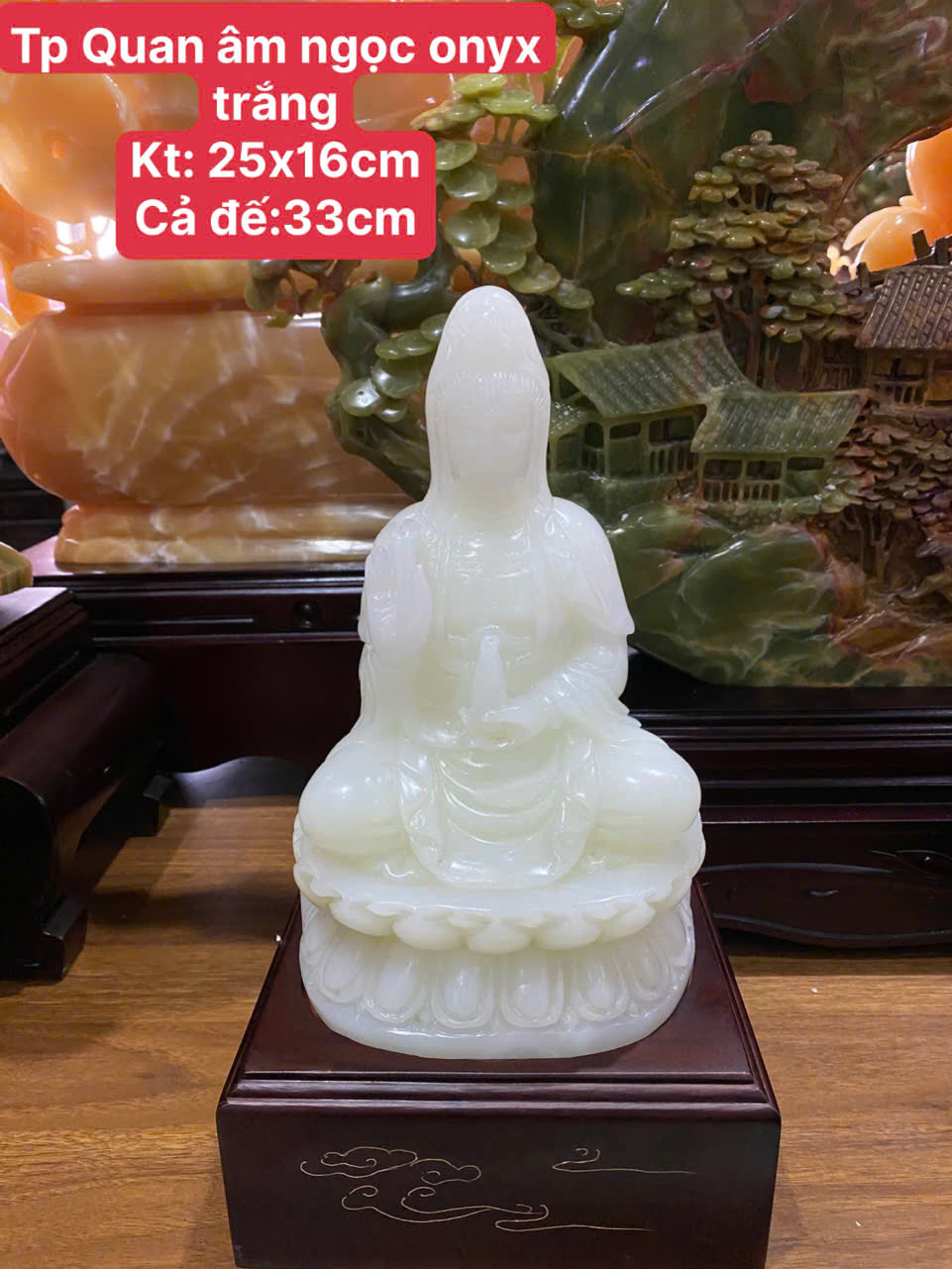Quan âm ngọc onyx trắng 33cm