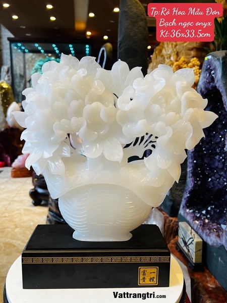 Rỏ Hoa Mẫu Đơn Bạch ngọc onyx 36cm