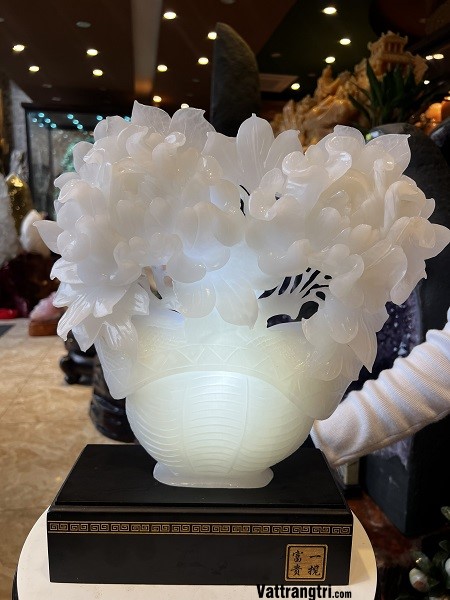 Rỏ Hoa Mẫu Đơn Bạch ngọc onyx 36cm