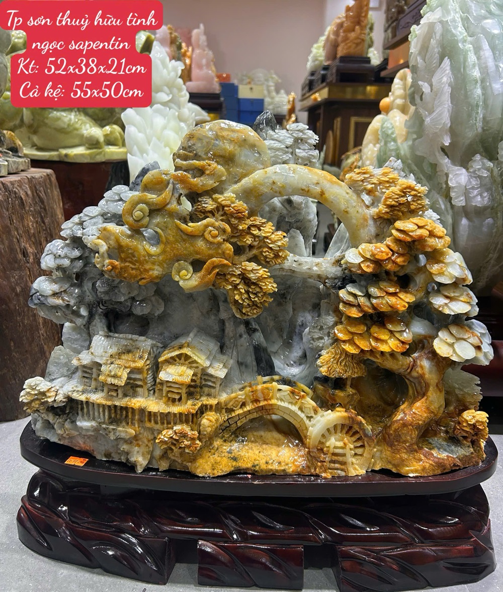 Sơn Thuỷ Hữu Tình Ngọc Serpentine 52x38x21cm