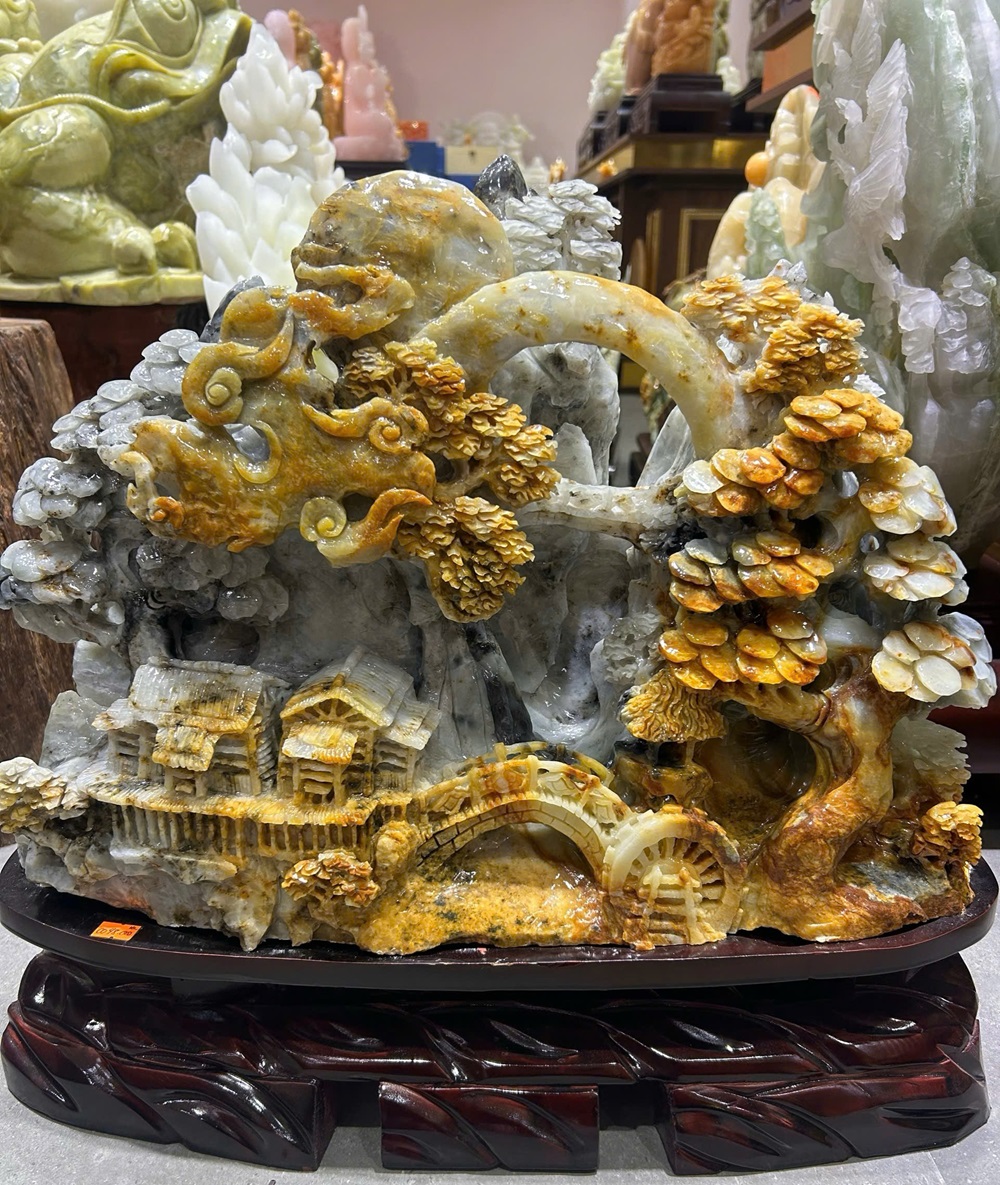 Sơn Thuỷ Hữu Tình Ngọc Serpentine 52x38x21cm