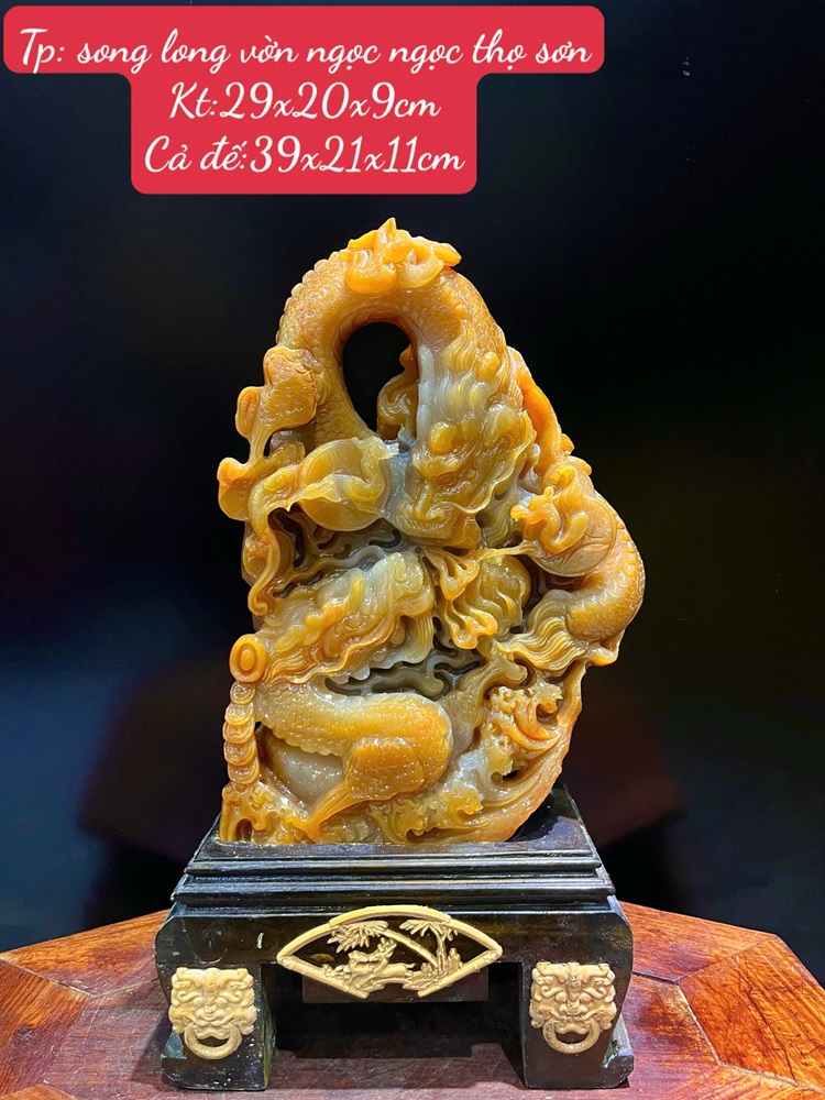 Song Long Vờn Ngọc Ngọc Thọ Sơn 39x21x11cm