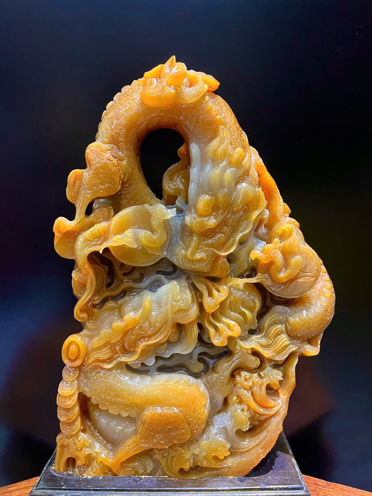 Song Long Vờn Ngọc Ngọc Thọ Sơn 39x21x11cm