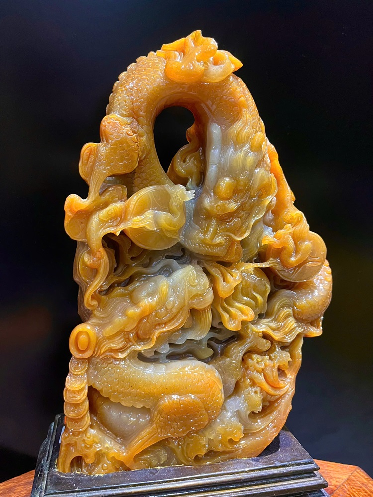 Song Long Vờn Ngọc Ngọc Thọ Sơn 39x21x11cm