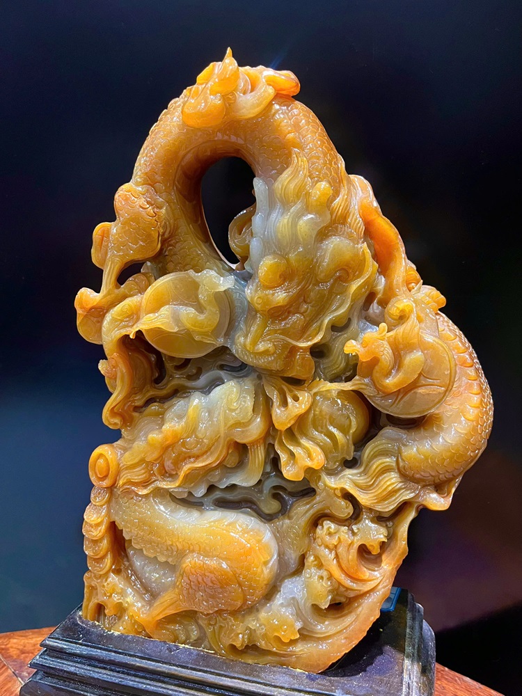 Song Long Vờn Ngọc Ngọc Thọ Sơn 39x21x11cm