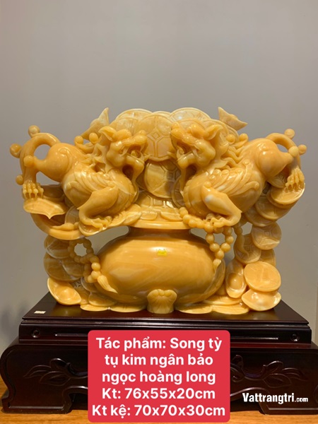 Song Tỳ Hưu tụ kim ngân bảo ngọc hoàng long 70cm