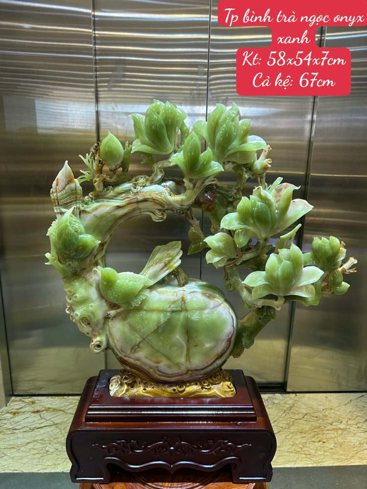 Tác Phẩm Bình Trà Ngọc Onyx Xanh 58x54x7cm