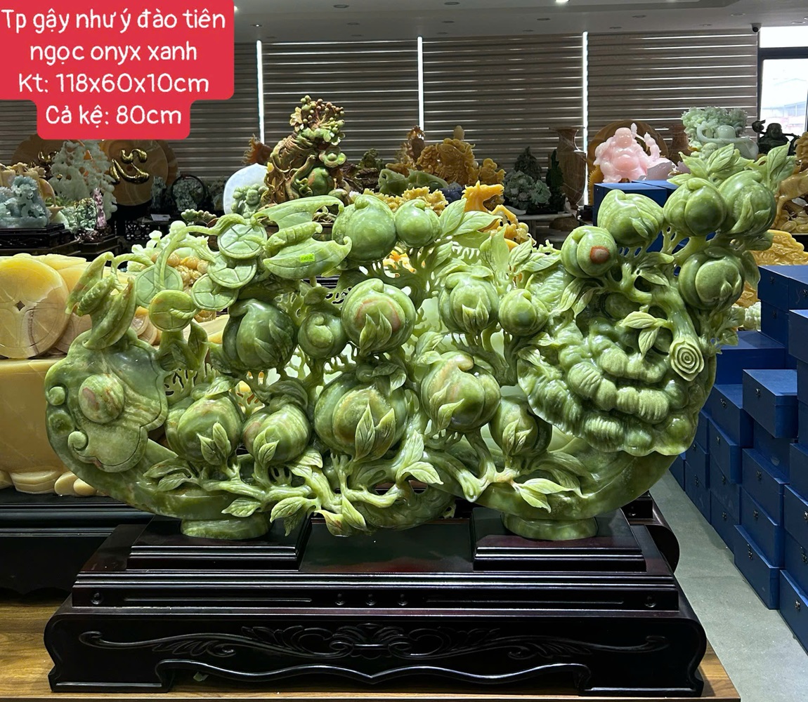 Tác Phẩm Gậy Như Ý Đào Tiên Ngọc Onyx Xanh