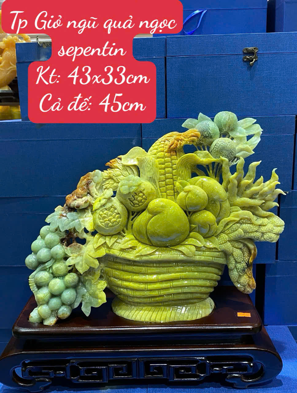 Tác Phẩm Giỏ Ngũ Quả Ngọc Serpentine 43x33cm