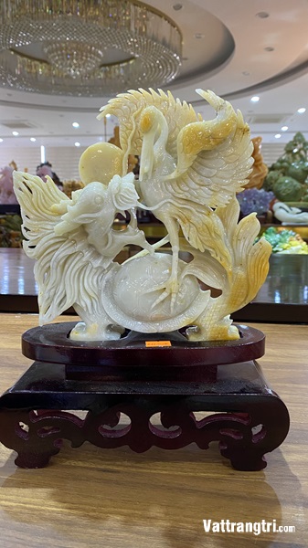 Tác phẩm hạc cưỡi long quy ngọc serpentine 24cm