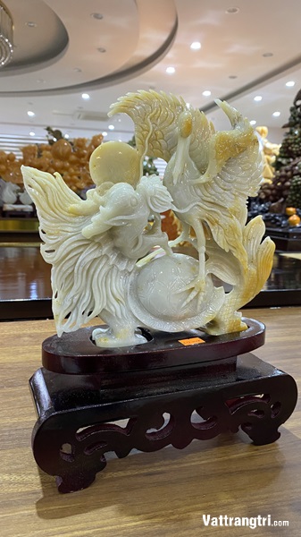 Tác phẩm hạc cưỡi long quy ngọc serpentine 24cm