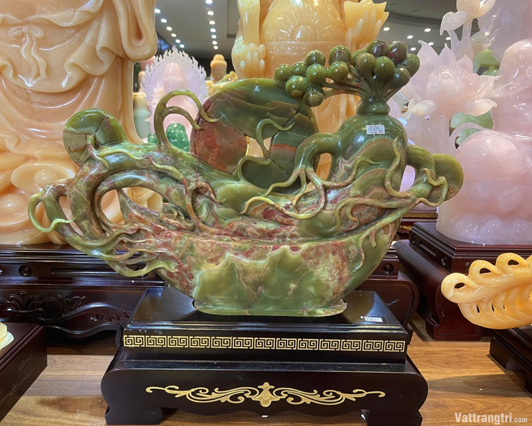 Tác Phẩm Nhân Sâm trường thọ Ngọc onyx xanh 56cm