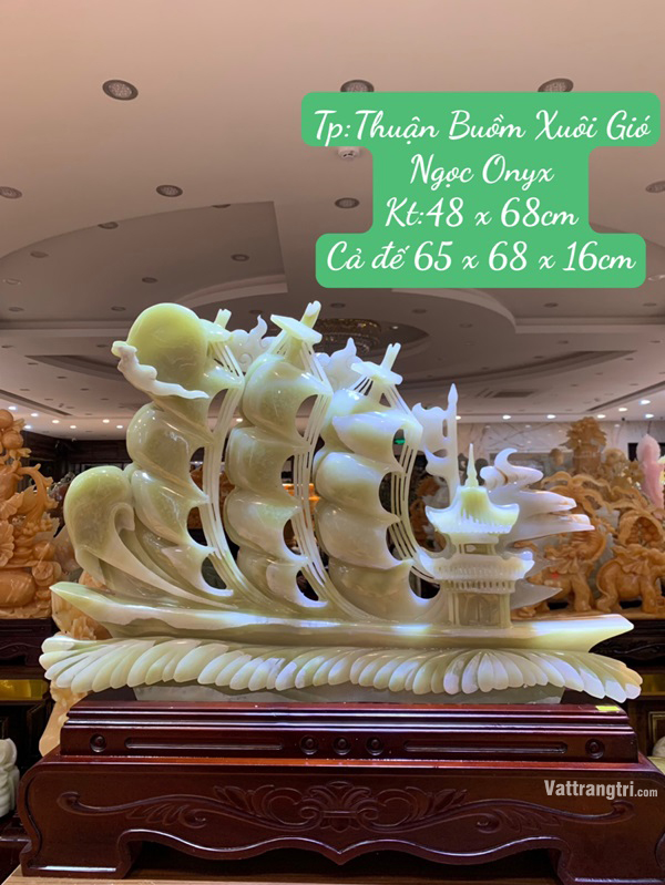 Tác Phẩm Thuận Buồm Xuôi Gió Ngọc Onyx Xanh 68cm