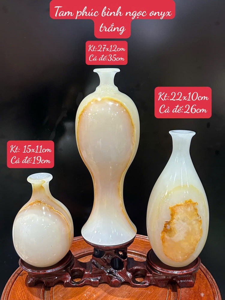 Tam phúc bình hút lộc ngọc onyx trắng