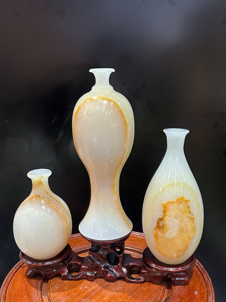 Tam phúc bình hút lộc ngọc onyx trắng