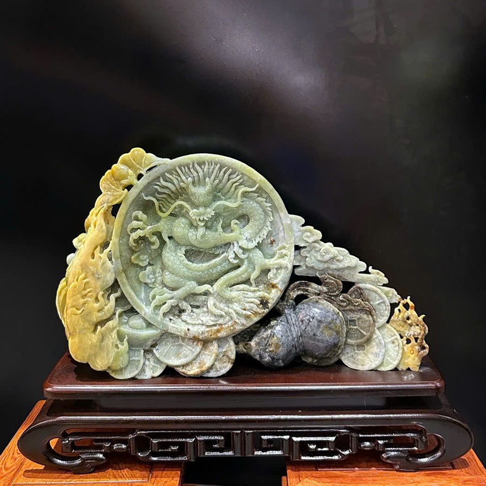 Thần Long Hộ Chủ Ngọc Serpentine (Kèm giấy kiểm đinh)