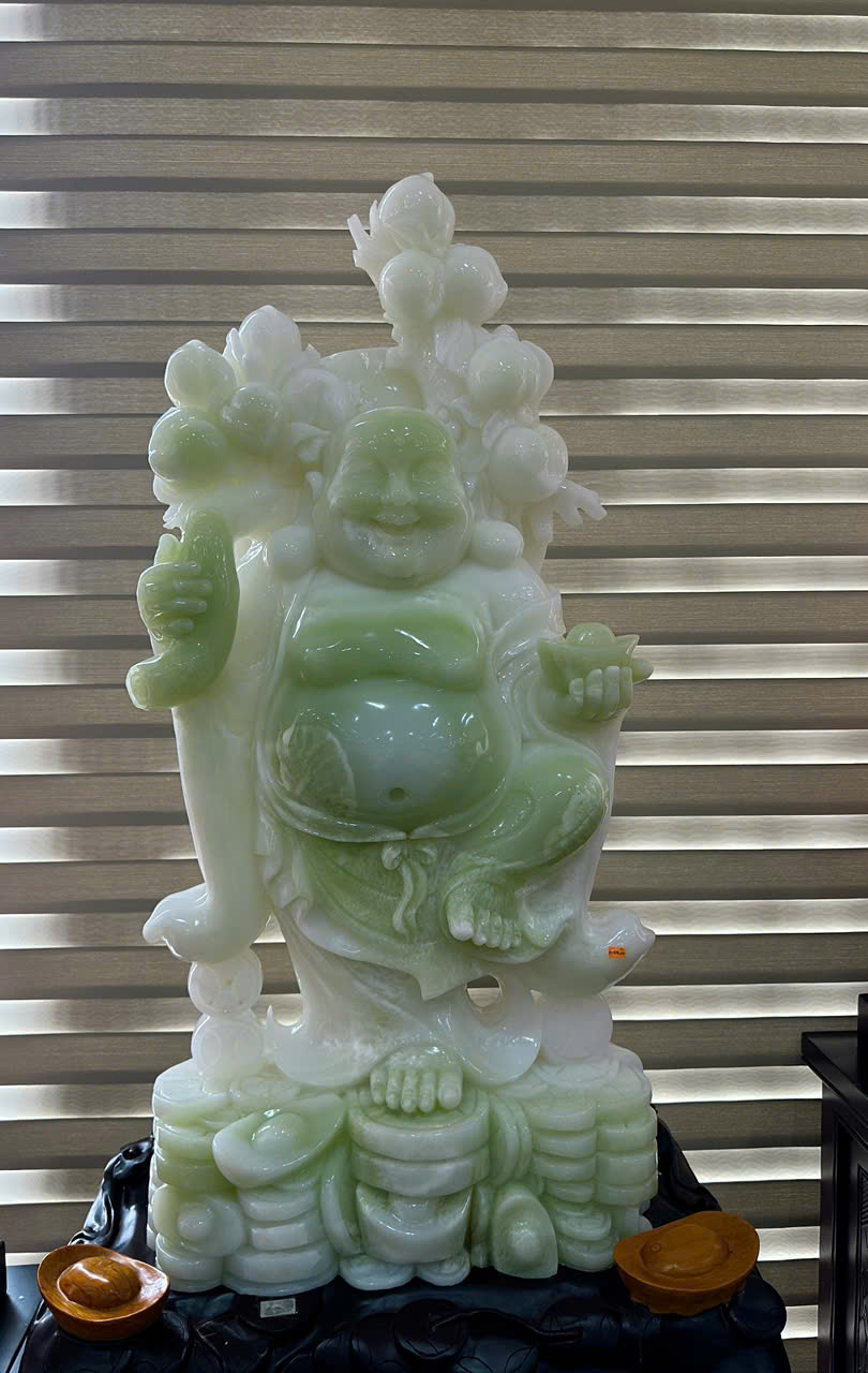 Thần tài di lặc cầm trượng đào tiên ngọc onyx 190cm