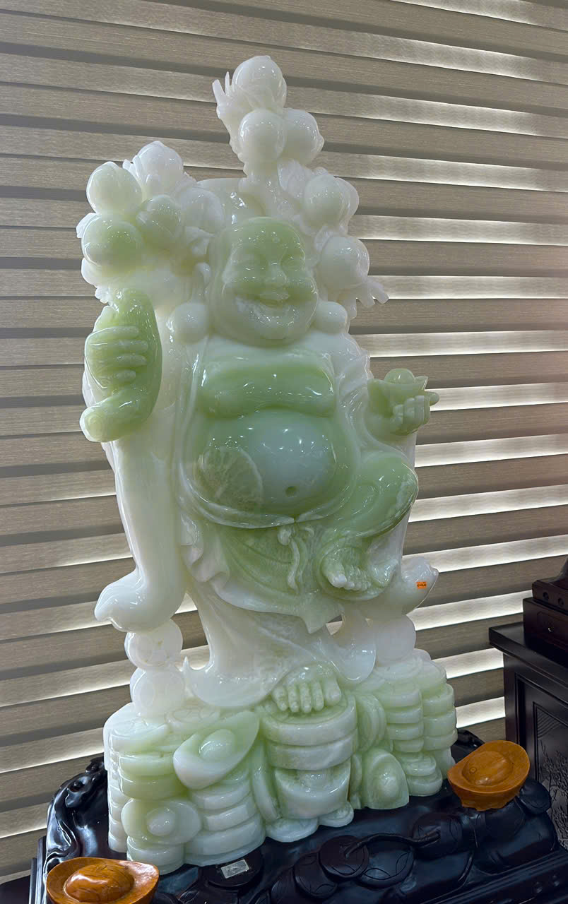 Thần tài di lặc cầm trượng đào tiên ngọc onyx 190cm