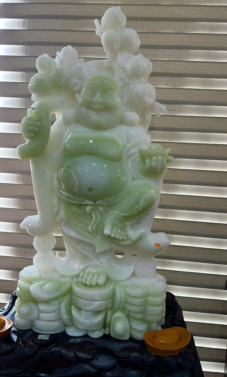 Thần tài di lặc cầm trượng đào tiên ngọc onyx 190cm