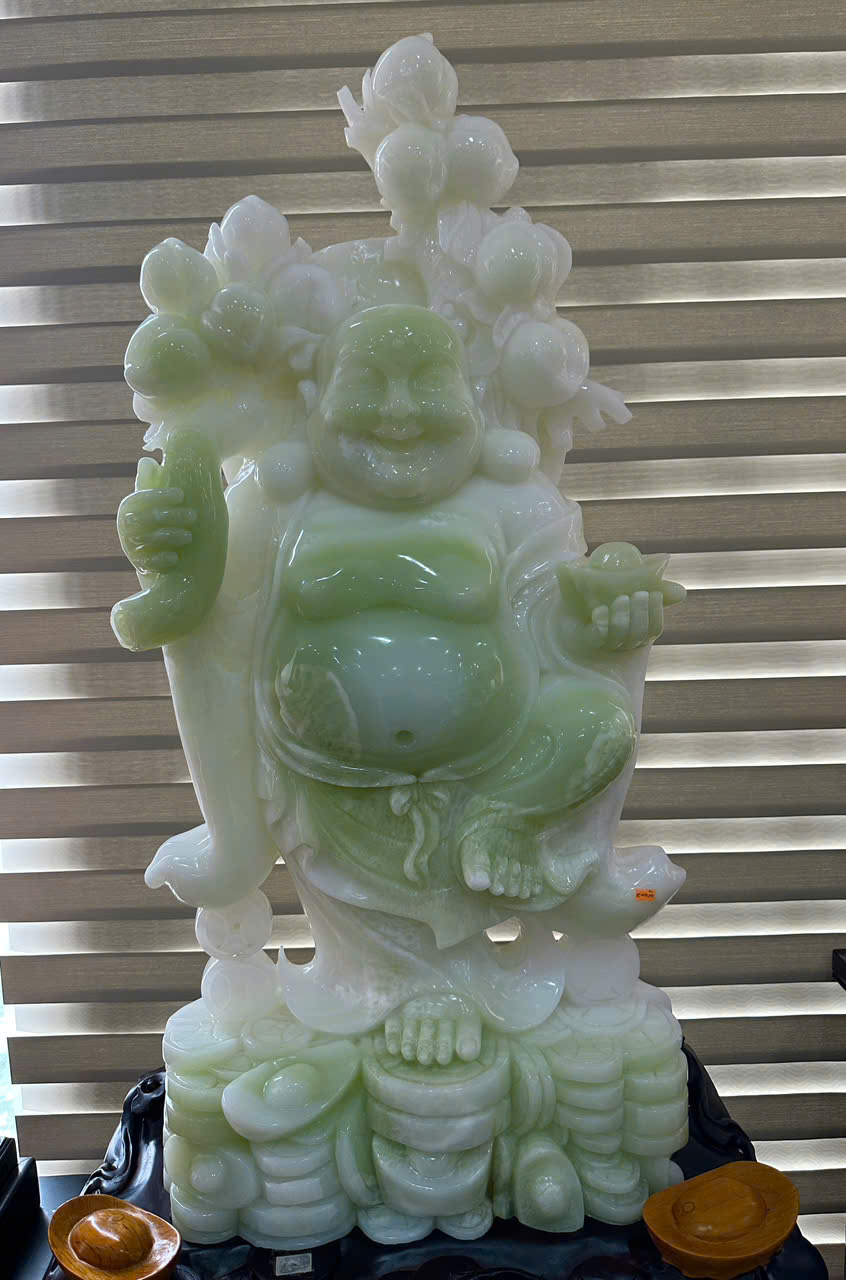 Thần tài di lặc cầm trượng đào tiên ngọc onyx 190cm