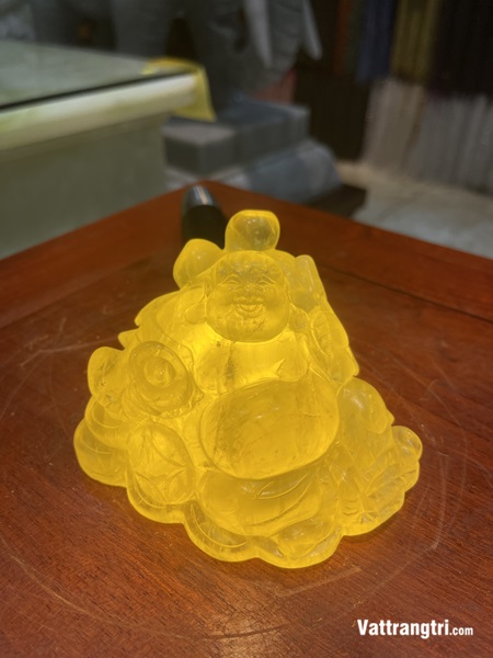 Thần tài di lặc đá quý thạch anh vàng 12cm