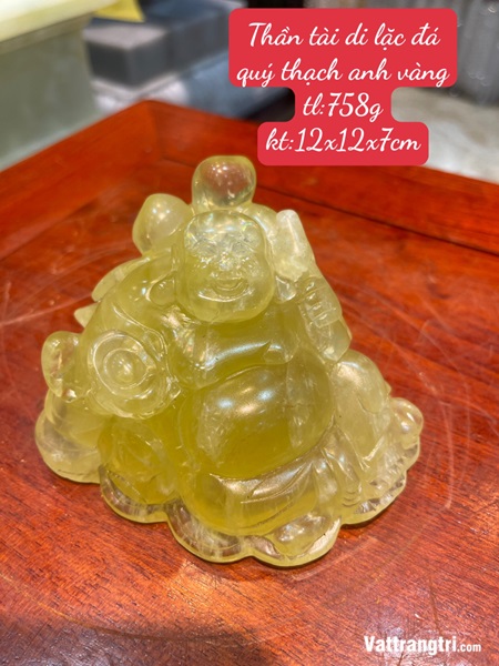 Thần tài di lặc đá quý thạch anh vàng 12cm