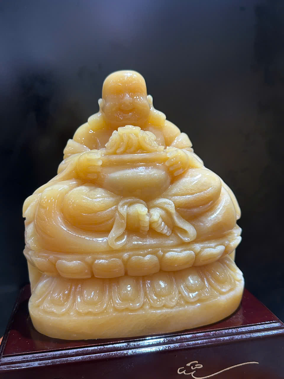 Thần tài di lặc tọa sen ngọc hoàng long 30cm