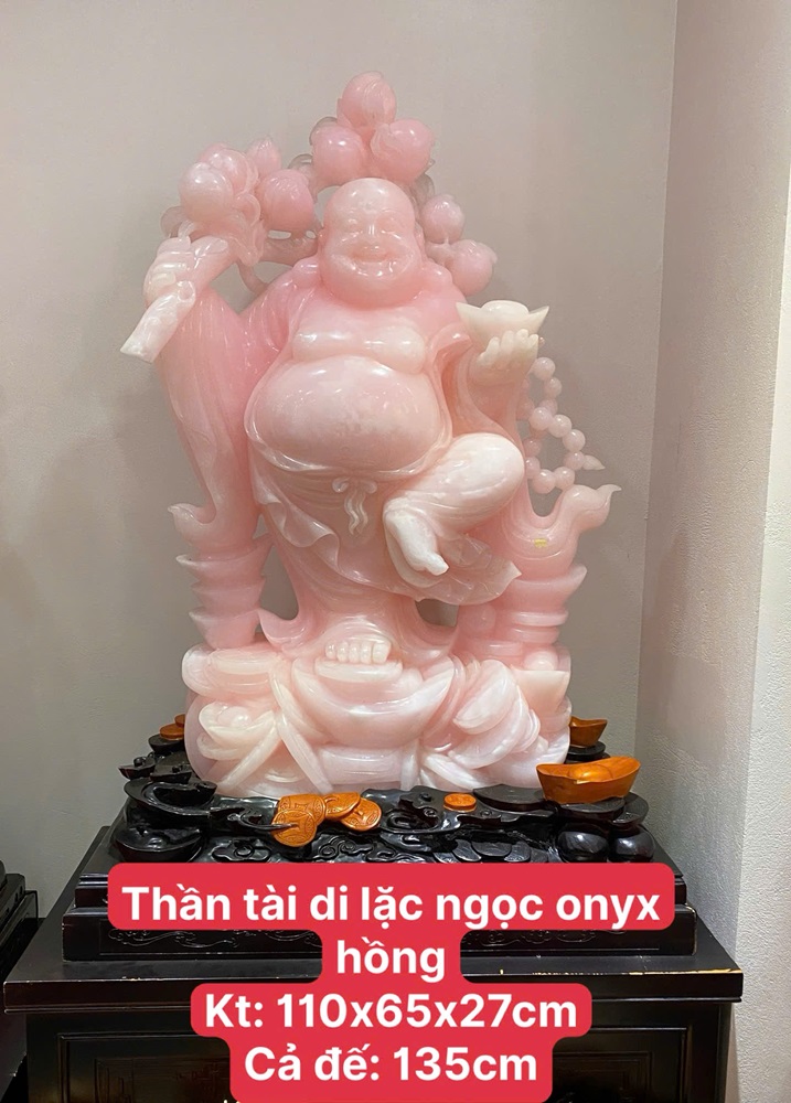 Thần tài di lặc ngọc onyx hồng 135cm