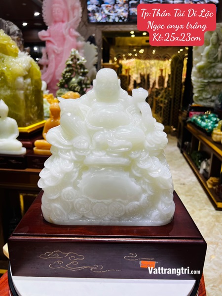 Thần Tài Di Lặc Ngọc onyx trắng 25cm