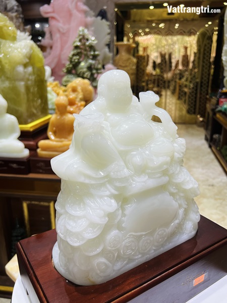 Thần Tài Di Lặc Ngọc onyx trắng 25cm