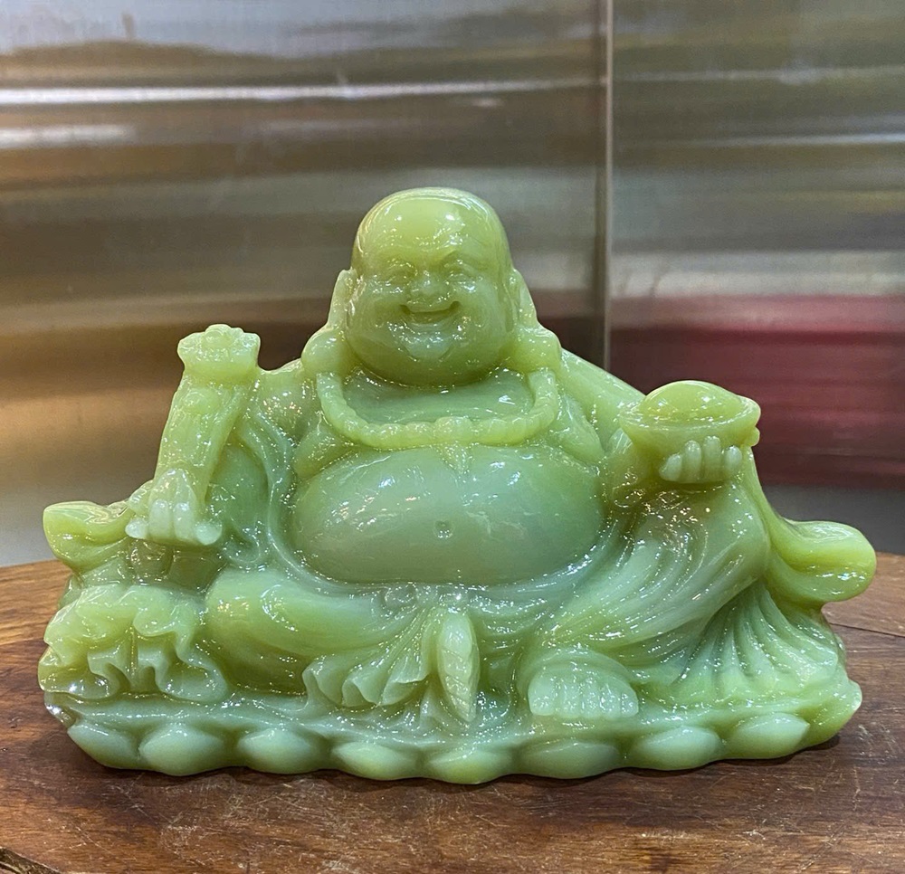 Thần tài di lặc ngọc onyx xanh 20cm
