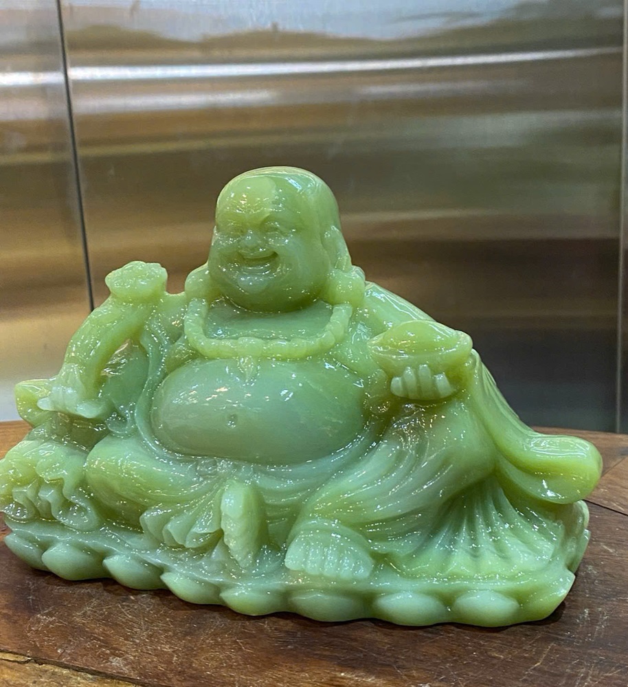 Thần tài di lặc ngọc onyx xanh 20cm