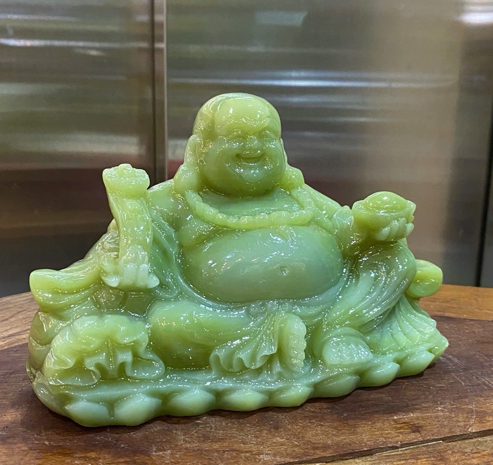 Thần tài di lặc ngọc onyx xanh 20cm