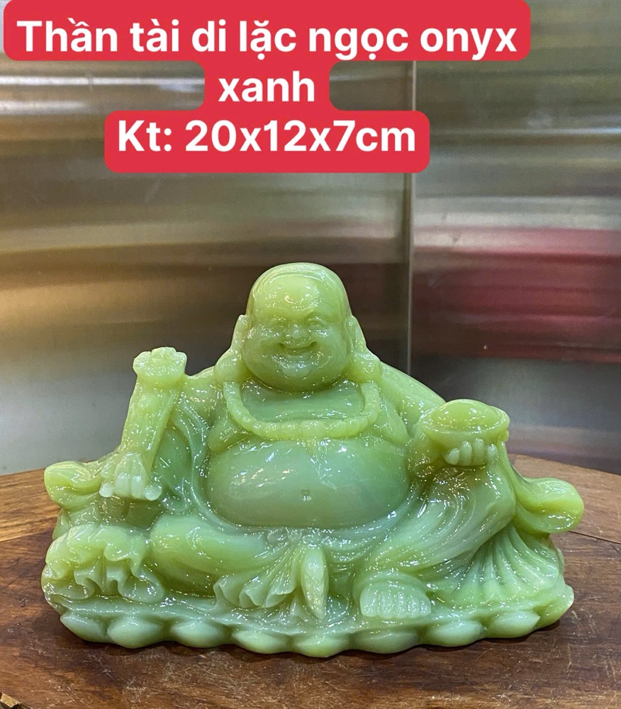 Thần tài di lặc ngọc onyx xanh 20cm