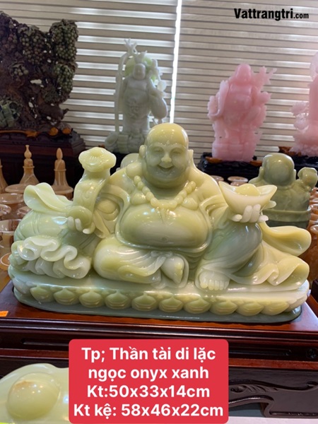 Thần tài di lặc ngọc onyx xanh 58cm