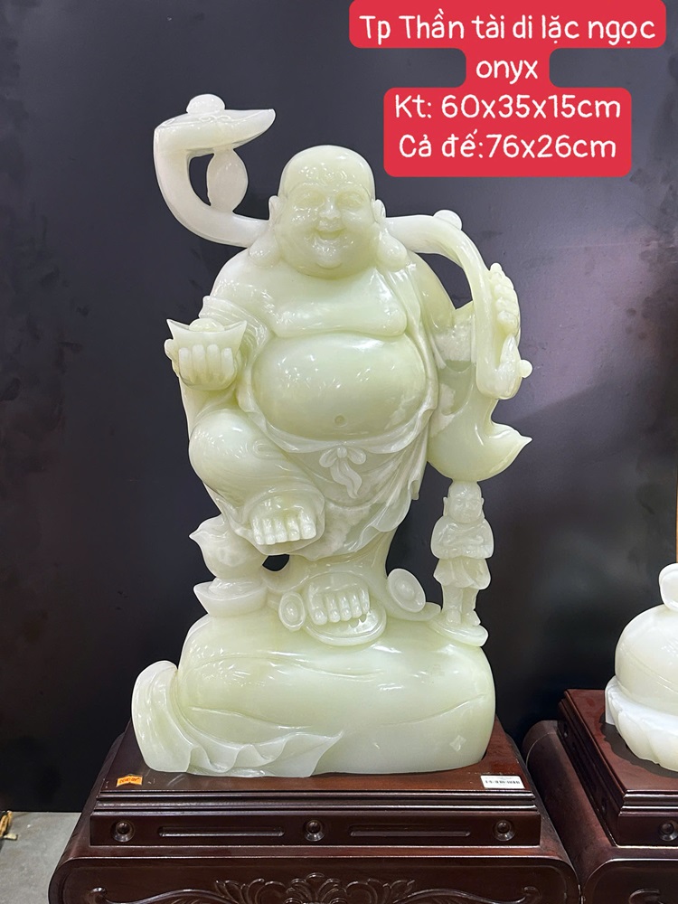 Thần tài di lặc ngọc onyx xanh 60cm