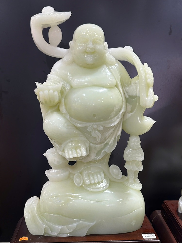 Thần tài di lặc ngọc onyx xanh 60cm