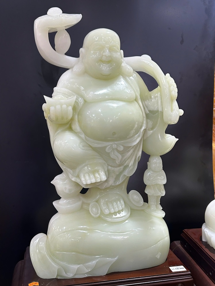 Thần tài di lặc ngọc onyx xanh 60cm